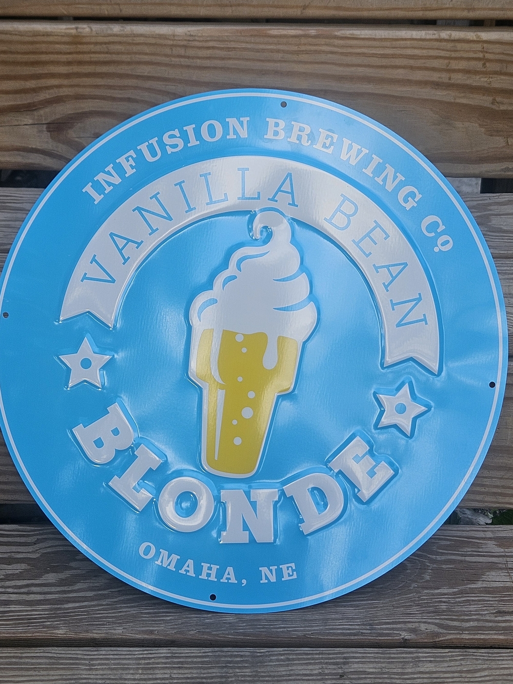 Round Decorative Sign - Blue and Yellow